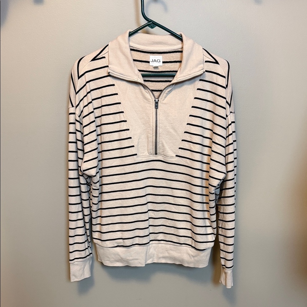 JAG Size Medium Striped Half-Zip 100% Cotton Pullover Sweater Top - Picture 3 of 6